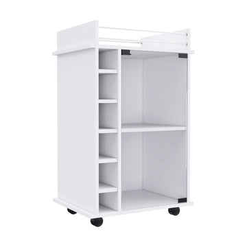 Dukat Bar Cart,Two Shelves, Six Built In Wine Rack, Four Casters White White Dining Room Modern Particle Board Particle Board