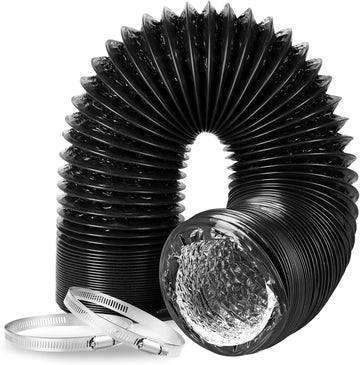 Dryer Vent Hose, 8" Insulated Flexible Duct 25Ft With 2 Clamps, Heavy Duty Four Layer Protection For Heating Cooling Ventilation And Exhaust, Black Black Pvc