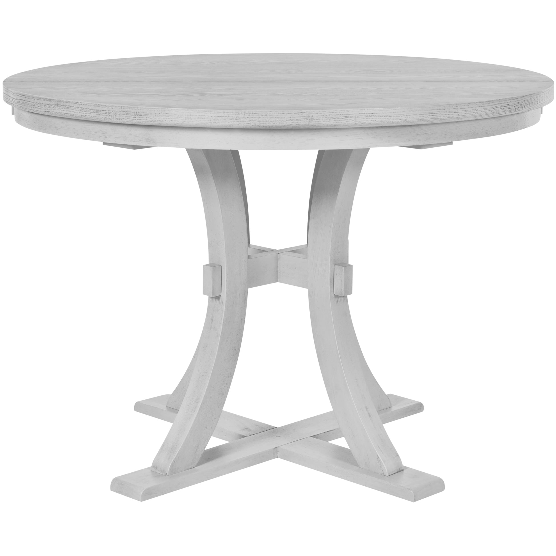 5 Piece Rustic Round Pedestal Extendable Dining Table Set With 15.7" Removable Leaf And Simple Dining Chirs For Small Places, Gray Gray Wood Dining Room Extendable Rubberwood Oval Dining Table With Chair Wood Wood Gray Seats 4 Removable Leaf Farmhouse
