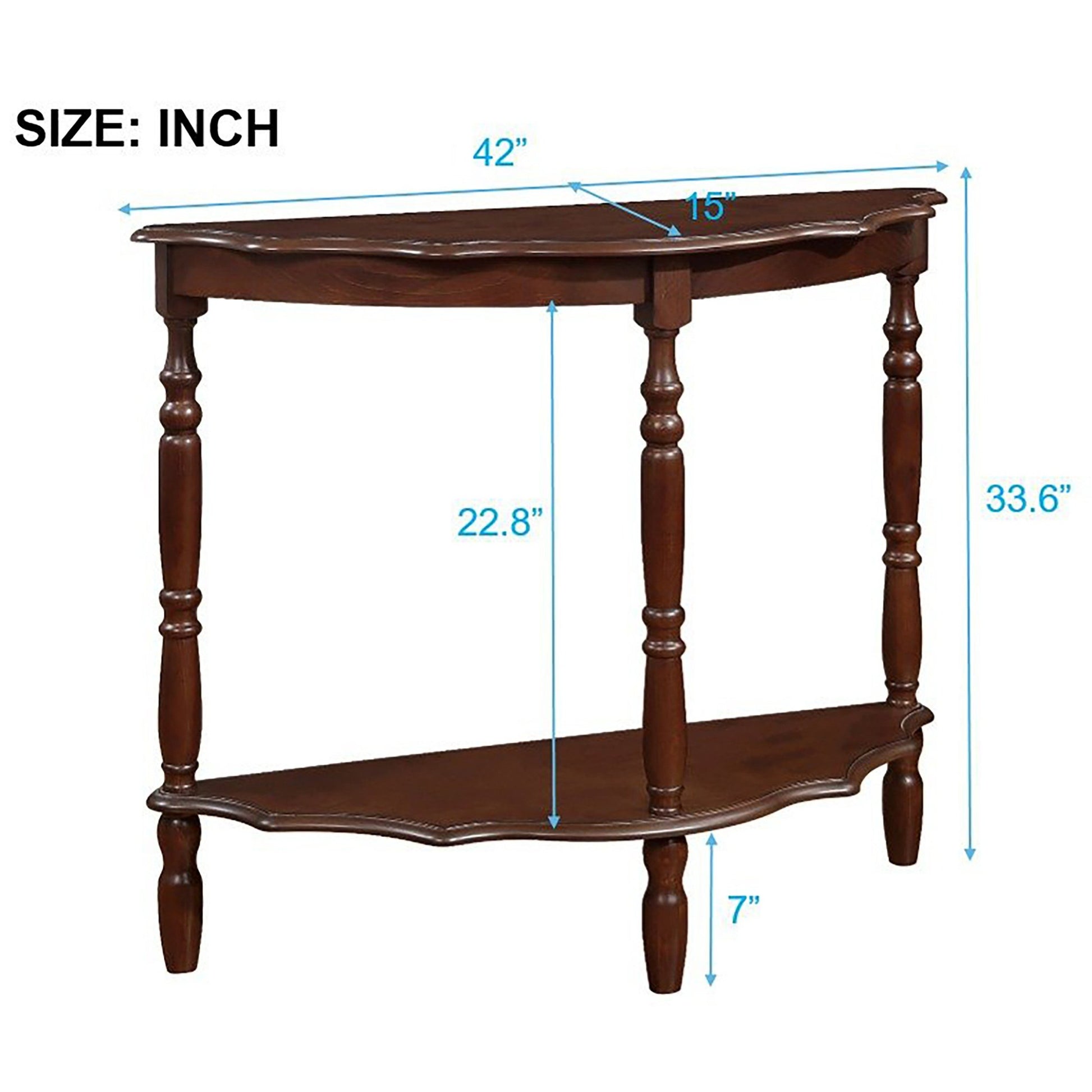 42'' Retro Circular Curved Half Moon Console Table With Cloud Design Top And Open Shelf Solid Wood Frame And Legs, Light Espresso Light Espresso Retro Pine
