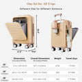 Luggage Set Of 3, 20, 24, 28Inch With Usb Port, 20, 24Inch With Front Opening Design Airline Certified Carry On Luggage With Cup Holder, Abs Hard Shell Luggage With Spinner Wheels, Champagne