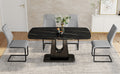 Table And Chair Set, Minimalist Dining Table, Imitation Marble Patterned Glass Tabletop, Mdf Legs With U Shaped Brackets. Paired With Comfortable Chairs, Suitable For Dining And Living Rooms. Black Mdf Glass