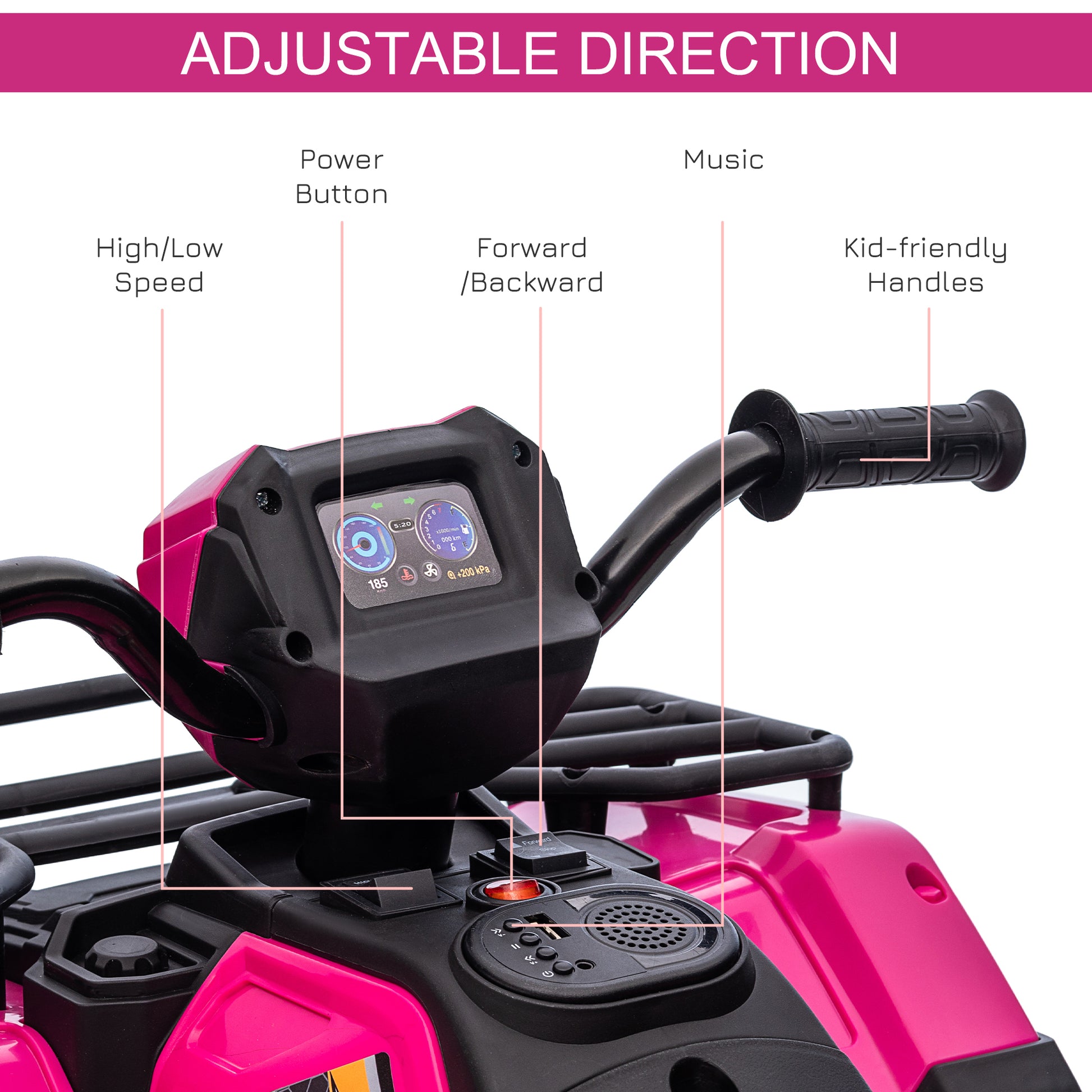 Aosom 12V Kids Atv Battery Operated With Aux Port & Usb, Kids 4 Wheeler With Tough Wear Resistant Tread, Electric Four Wheeler Kids Ride On Car Electric Car, Pink Pink Iron Plastic