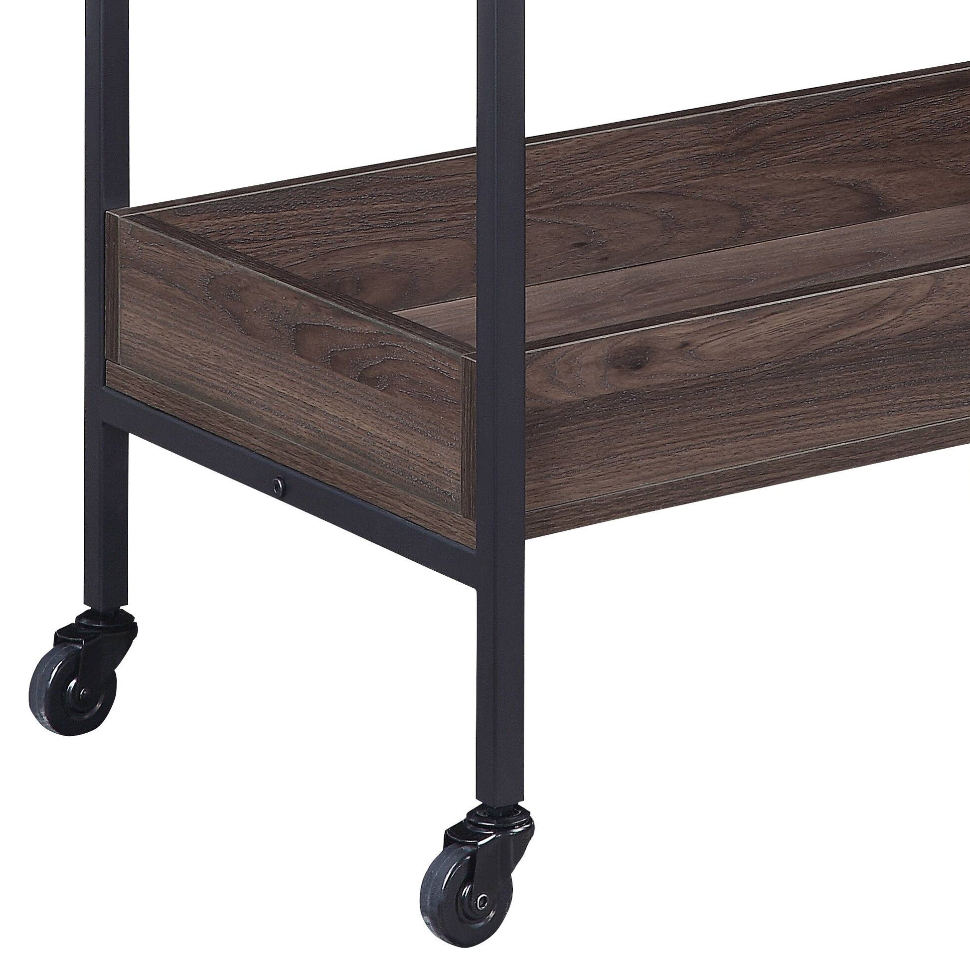 Jerrick Walnut & Black Finish Serving Cart Black,Walnut Metal,Synthetic Wood
