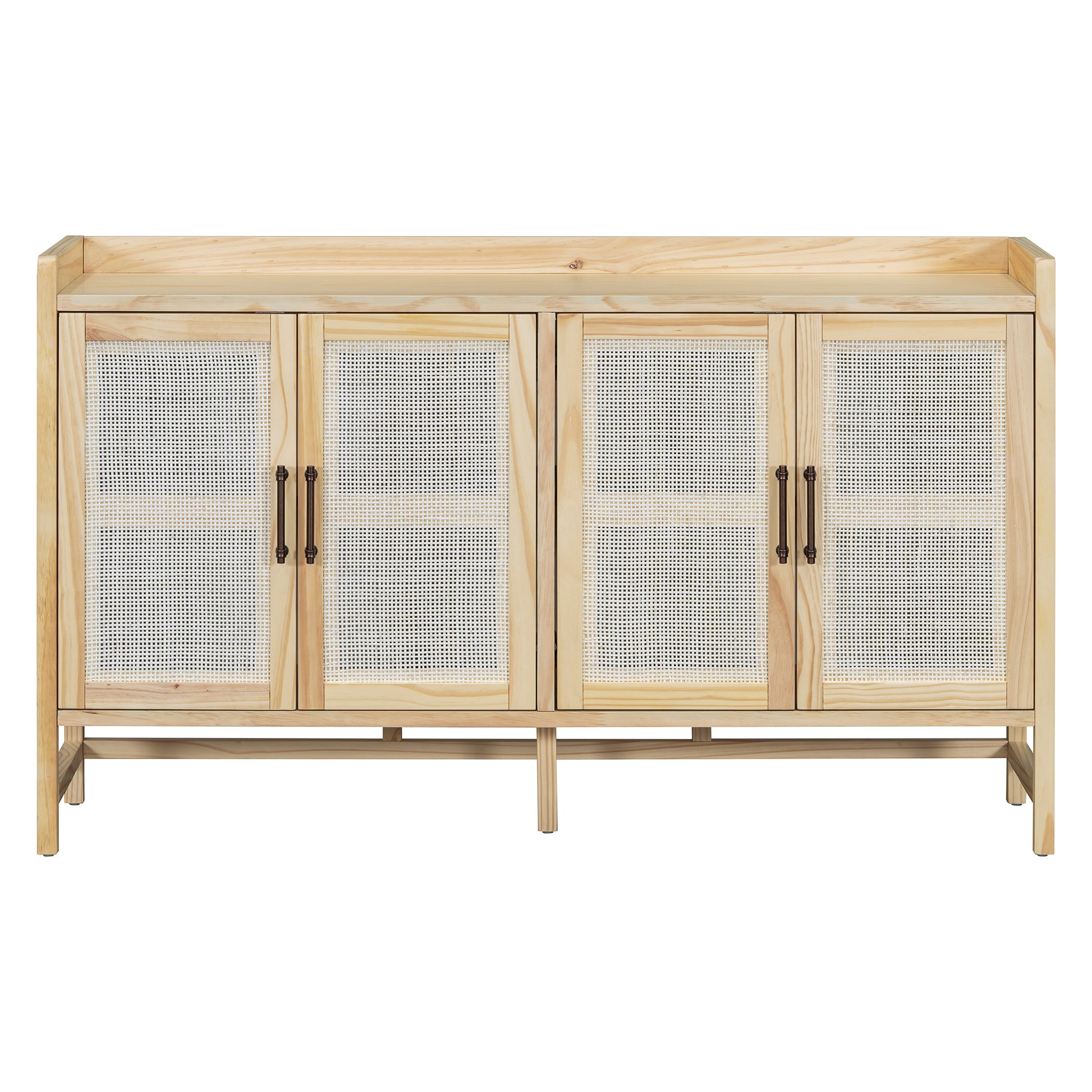 Sideboard Rustic Buffet Cabinet, Sideboard Cabinet With Decorative Rattan Doors, Buffet Cabinet With Storage For Entryway Dining Room Kitchen Living Room, Natural Natural Mdf