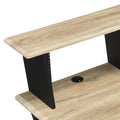 Natural And Black Music Desk With Cord Managements Natural Black Computer Desk Office Rectangular Shelves Desk Wood Metal Sled