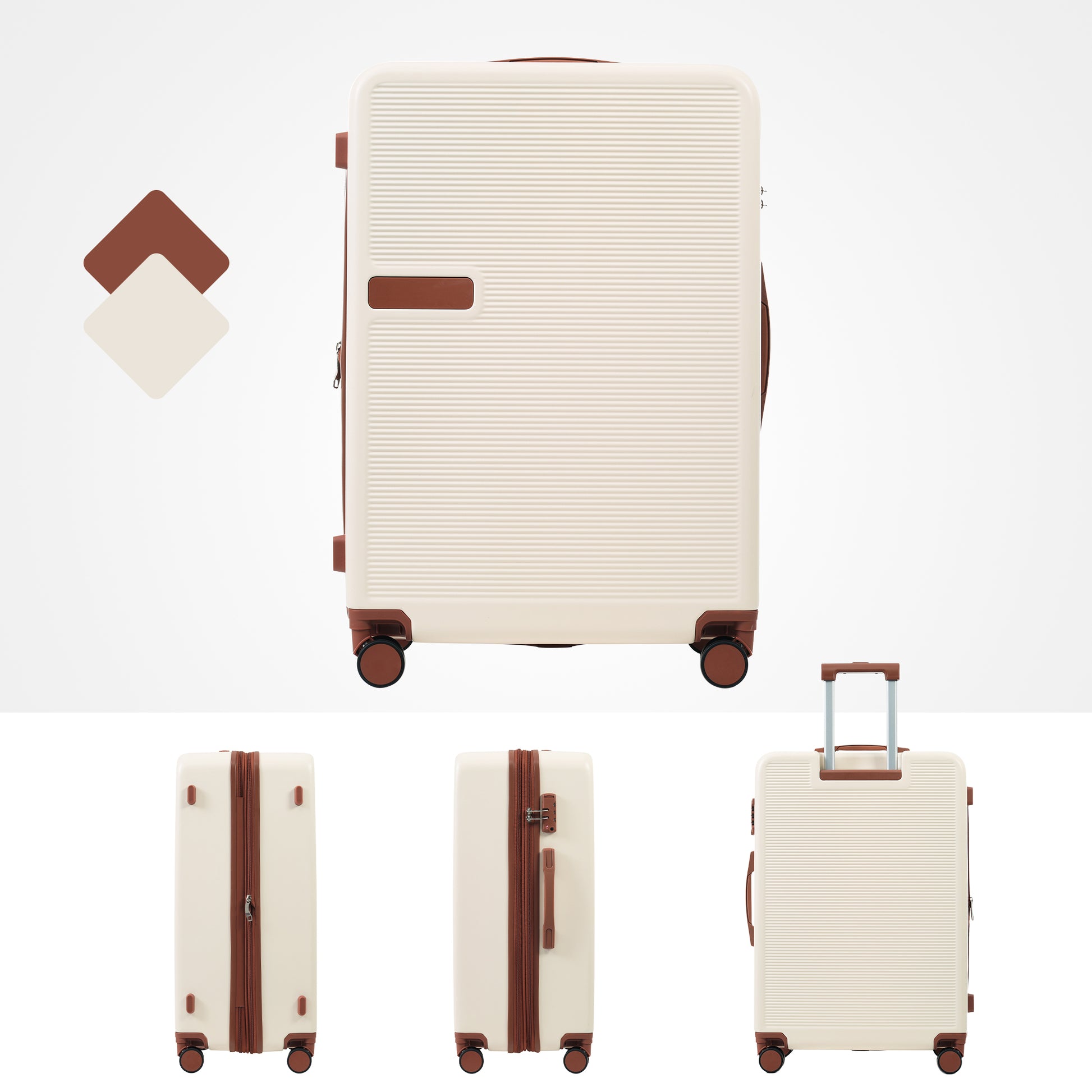 Hardshell Luggage Sets 3 Pcs Contrast Color Suitcase With Spinner Wheels And Tsa Lock 20" 24" 28" Available Brown White Abs