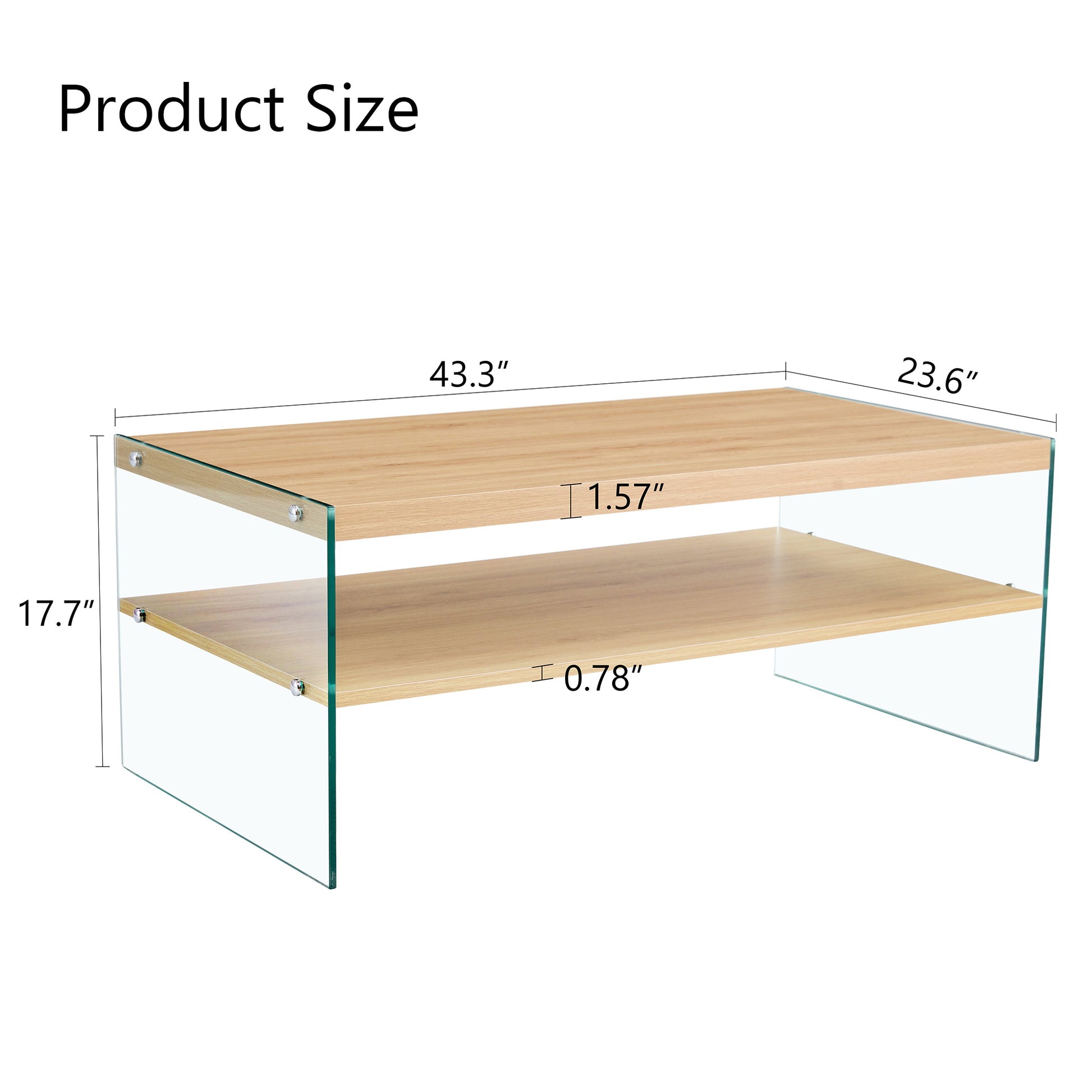 Double Layered Rectangular Coffee Table.The Board Is Made Of Mdf With Wooden Stickers, With Transparent Tempered Glass On Both Side.Suitable For Various Occasions Such As Living Rooms And Bedrooms. Wood Mdf Glass