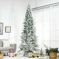 Homcom 9' Unlit Snow Flocked Pine Artificial Christmas Tree With Realistic Branches And 1159 Tips, Green Green Plastic