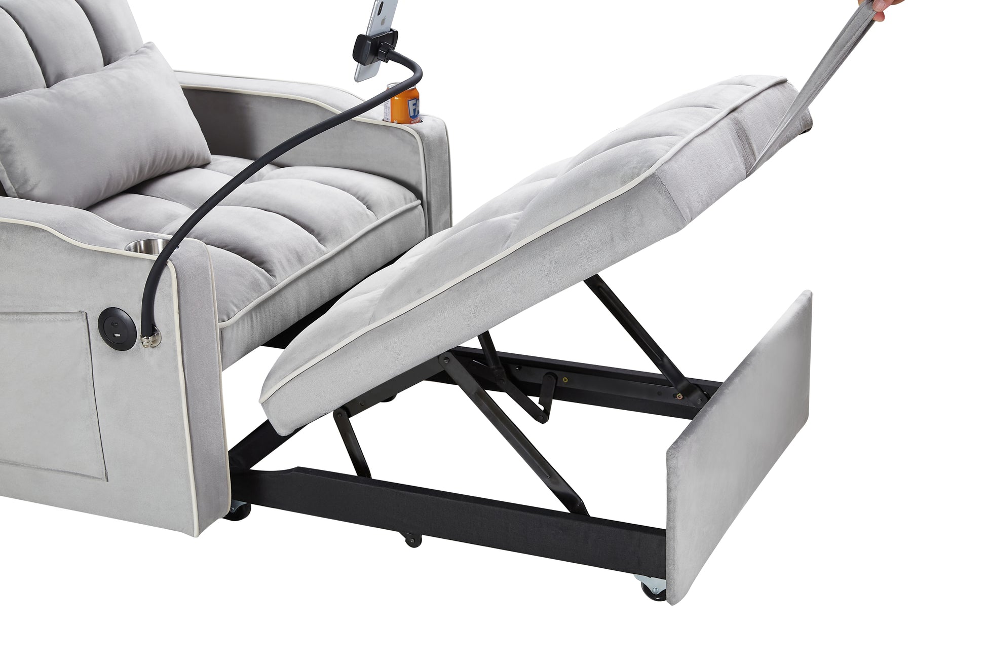 Convertible Sleeper Chair Sofa Bed Adjustable Pull Out Sleeper Chair Bed Multi Pockets Folding Sofa Bed For Living Room Bedroom Small Space,3 In 1 Sofa Bed Grey Velvet Wood Soft Tufted Back Heavy Duty American Design,American Traditional Square Arms