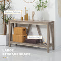 Homcom Console Table, Farmhouse Entryway Table With Storage Slatted Shelf, Rustic Sofa Table With Anti Tipper For Living Room, Hallway, Gray Gray Particle Board