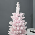 Homcom 5' Snow Flocked Artificial Pencil Christmas Tree, Slim Xmas Tree With Realistic Branches And Plastic Base Stand For Indoor Decoration, Pink Pink Plastic