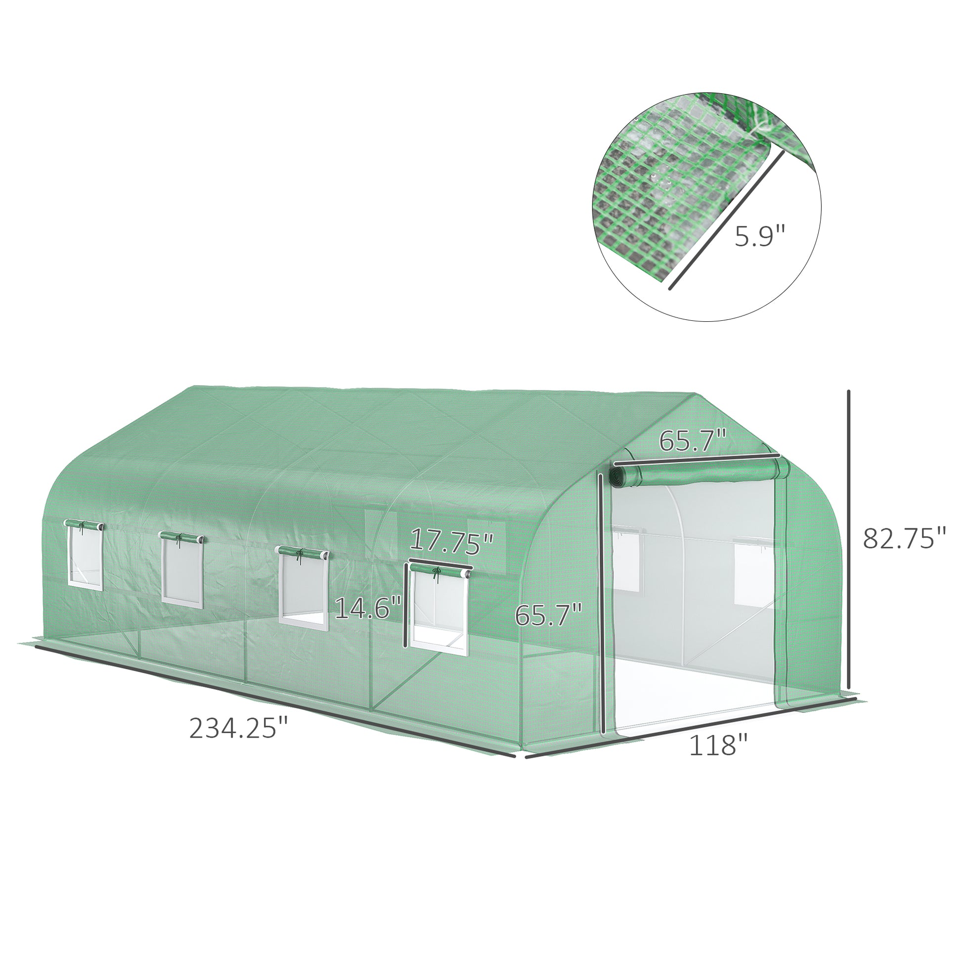 Outsunny 20' X 10' X 7' Walk In Tunnel Greenhouse With Zippered Mesh Door And 8 Mesh Windows, Gardening Plant Hot House With Galvanized Steel Hoops, Green Green Steel