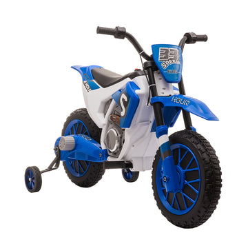 Aosom 12V Kids Motorcycle Dirt Bike Electric Battery Powered Ride On Toy Off Road Street Bike With Charging Battery, Training Wheels Blue Blue Plastic