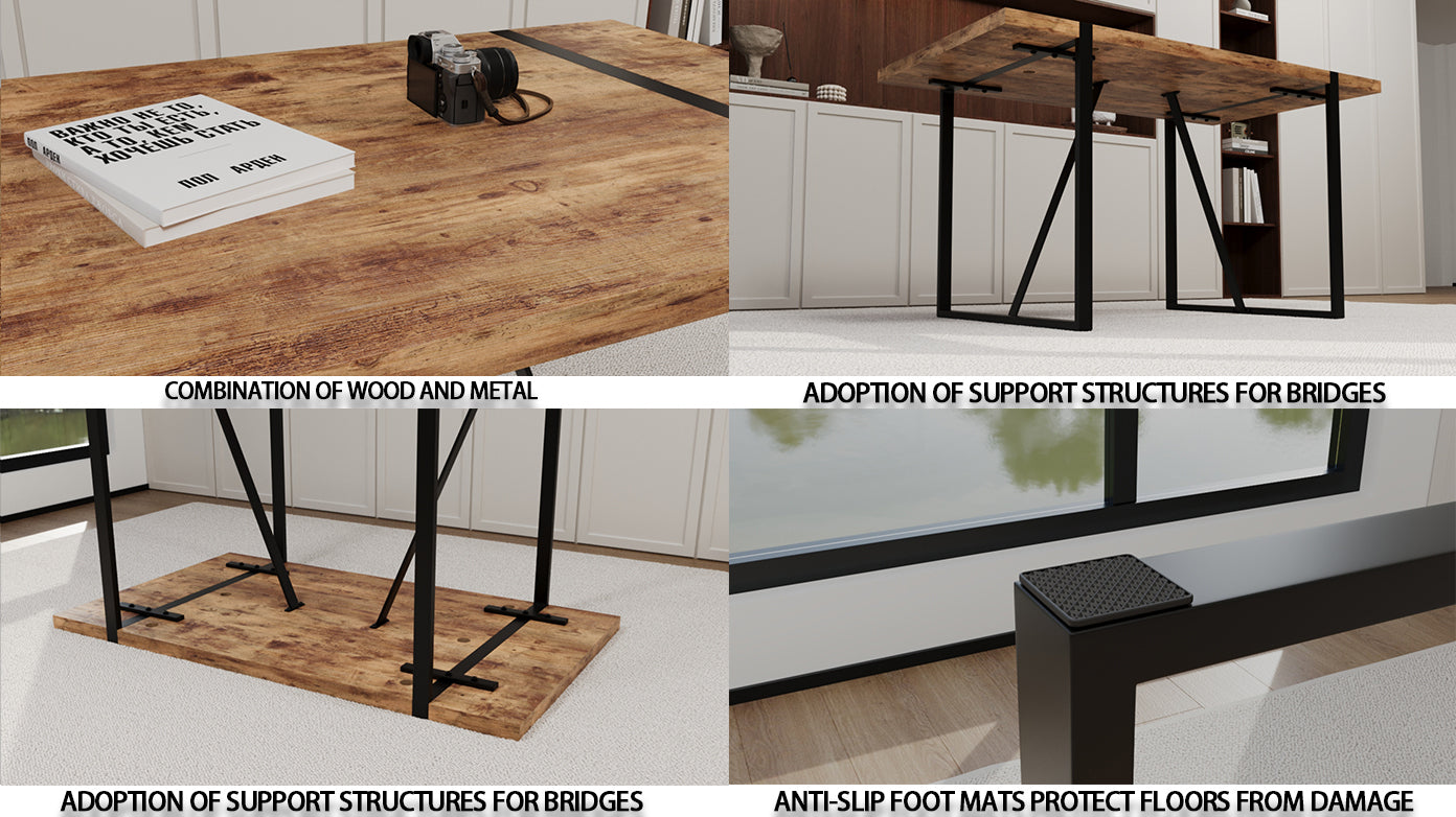 Mdf Dark Wood Dining Table And Modern Dining Chair 4 Piece Set, Medieval Wooden Kitchen Dining Table Set, Rectangular Metal Base, Dining Table And Suede Chair Brown Grey Mdf