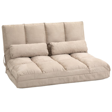 Homcom Convertible Floor Sofa Chair, Folding Couch Bed, Guest Chaise Lounge With 2 Pillows, Adjustable Backrest And Headrest, 40.25" L, Beige Beige Polyester 2 Seat