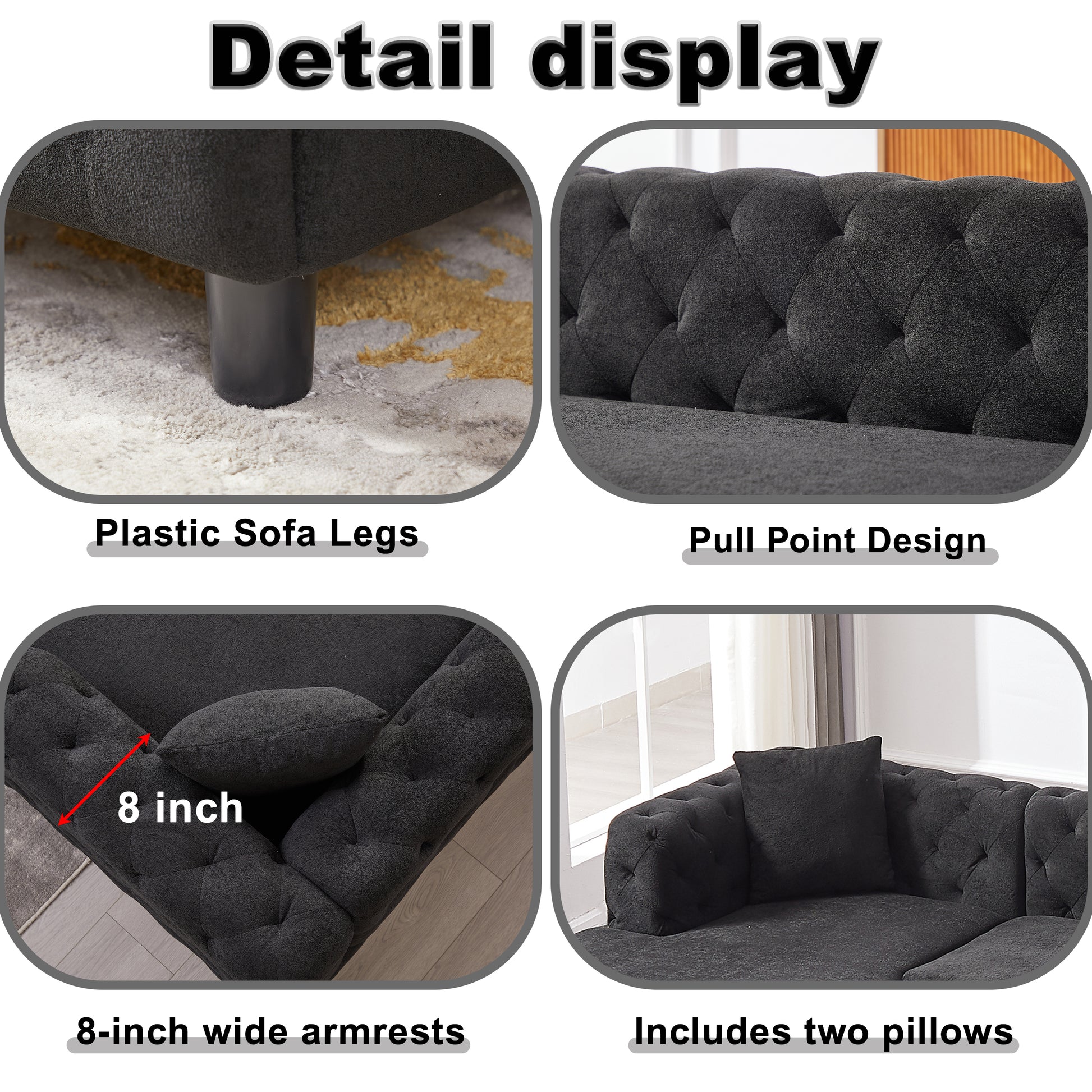 126 Inch Modern Style Chenille Three Piece Sofa, Pull Point Design U Shaped Sofa Two Chaise Longue Seats, Two Pillows And Plastic Feet, Suitable For Living Room, Bedroom, Lounge And Projection Room