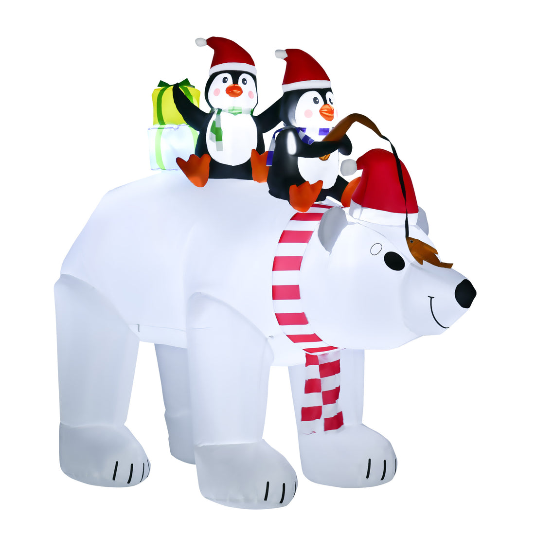 Homcom 7 Ft Polar Bear And Penguins Christmas Inflatable, Led Lighted Outdoor Holiday Blow Up Yard Decoration White Polyester