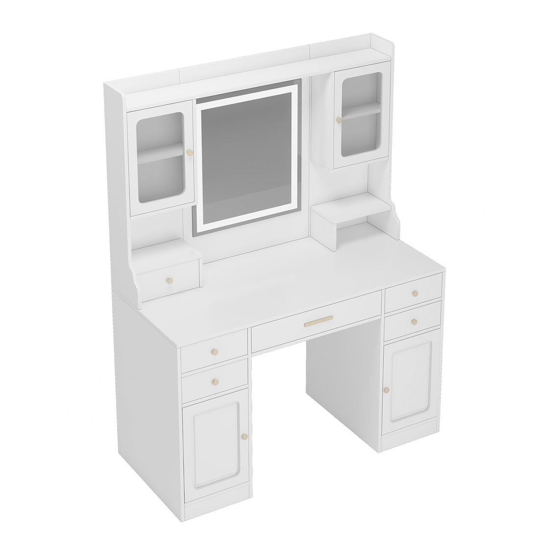 Large Vanity Table Set Makeup Vanity Dressing Table With Mirror, 6 Drawers & Shelves, Dresser Desk White White Drawer 5 Drawers & Above Bedroom Shelf American Design 2 Or Less Mirror Included Mdf