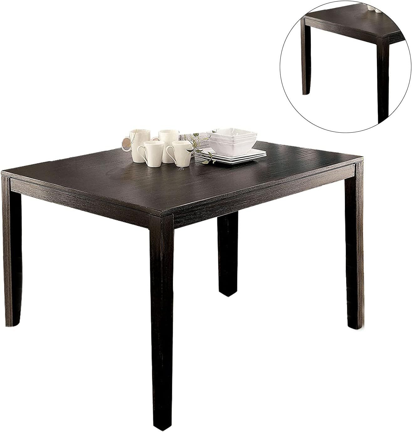 Brushed Black Solid Wood 5Pc Dining Set Table And 4X Chairs Brown Fabric Cushions Seats X Cross Back Design Chairs Dining Room Wood Black Brown Seats 4 Wood Dining Room 48 Inches Solid Wood Contemporary,Modern,Transitional 4 Leg Rectangular Rectangular