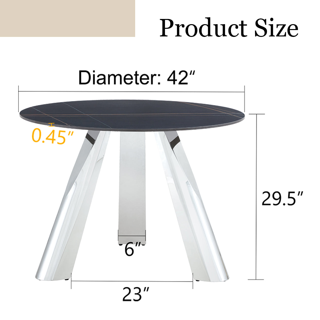 A 42 Inch Burn Stone Round Table With Stainless Steel Legs Can Accommodate 4 Or 6 Diners Black Natural Sintered Stone,Stainless Steel