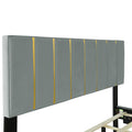 Queen Size Upholstered Platform Bed With 2 Drawers And 1 Trundle, Classic Metal Strip Headboard Design, Grey Queen Gray Mdf Lvl