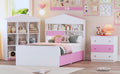 3 Pieces Bedroom Sets, Twin Size House Shaped Wooden Bed With Storage Drawers, Nightstand With Colorblock Design And House Shaped Stroage Rack, Pink White Twin White Pink 3 Piece Set Wood