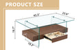43.3 Inch Modern Two Tier Coffee Table Clear Tempered Glass And Dark Wood Grain, Multifunctional Storage Design.The Bottom Tier Includes A Drawer.Can Be Used As A Coffee Table,Side Table,Etc.