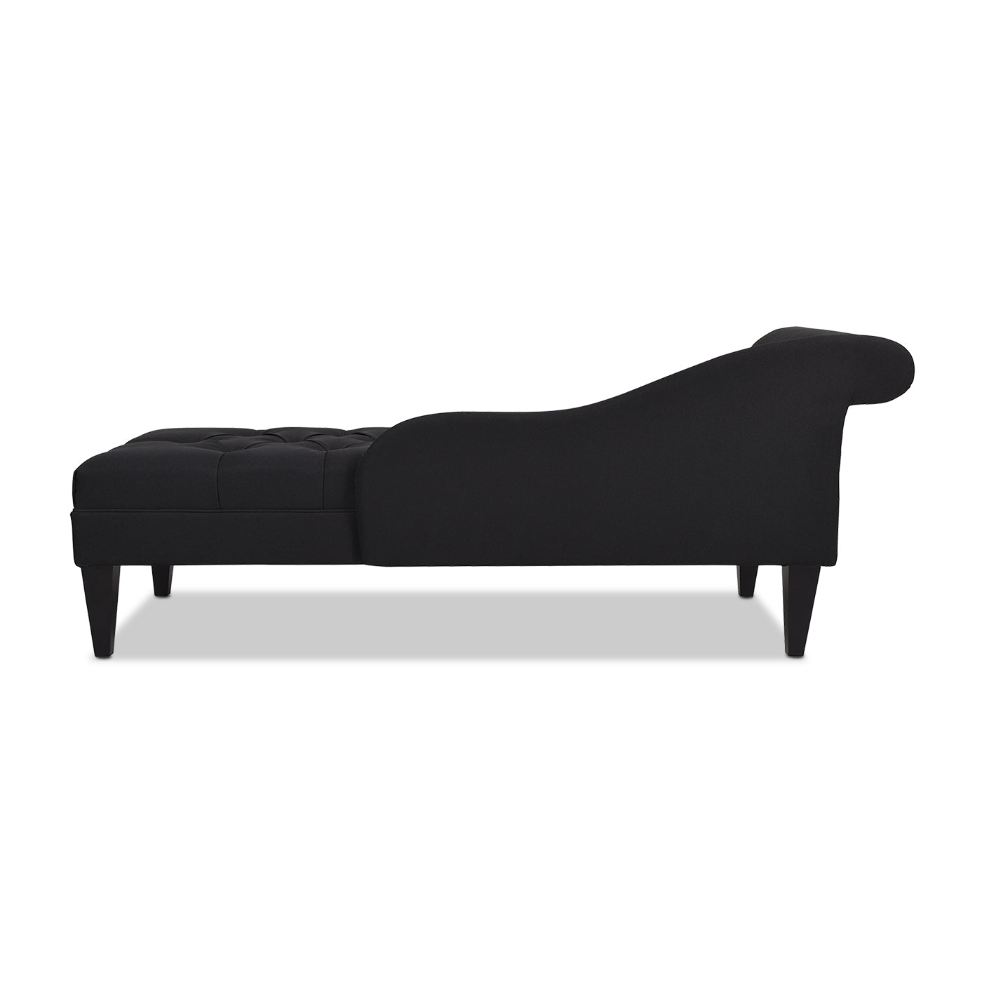 Harrison Tufted Roll Arm Chaise Lounge, Jet Black Woven Black Foam Fabric