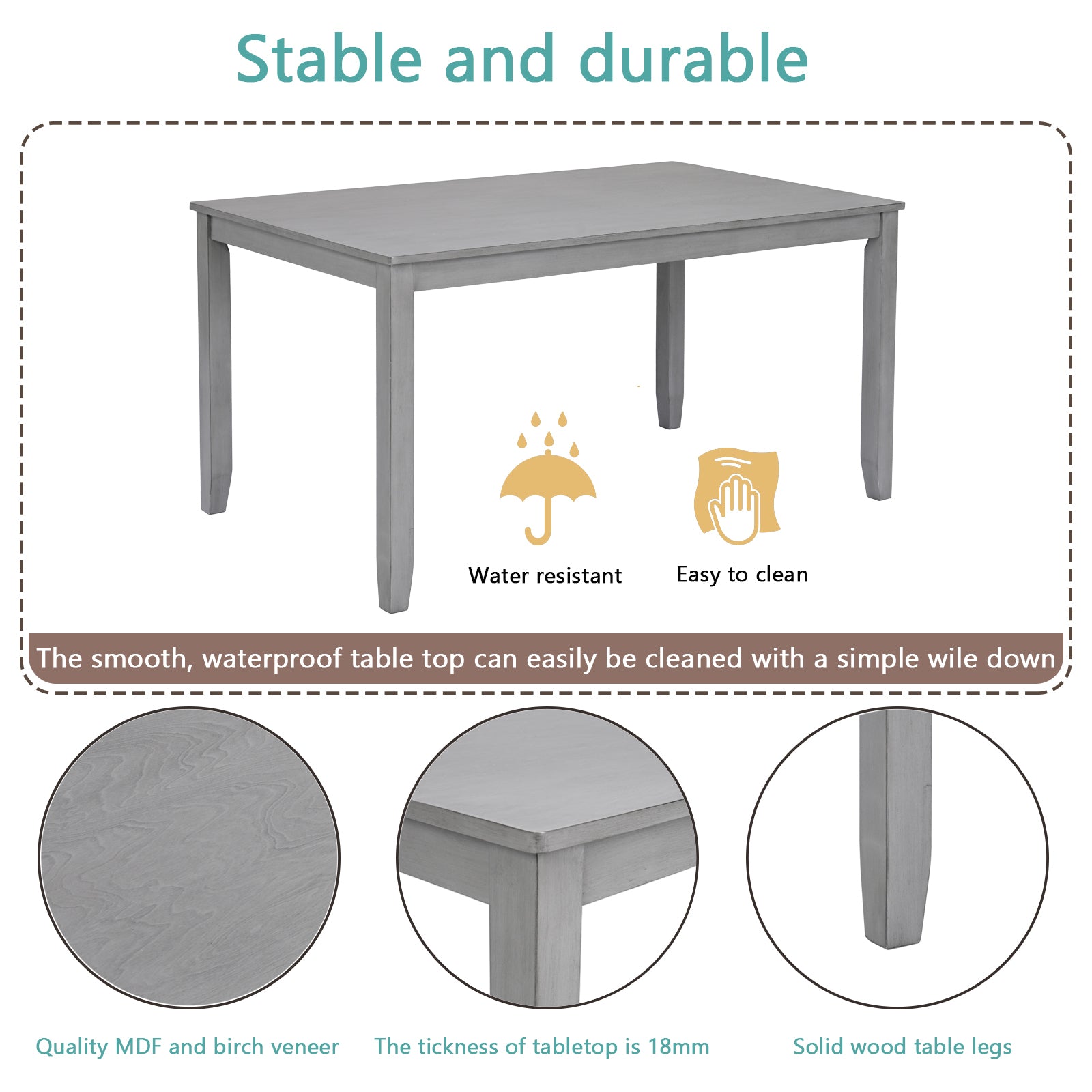5 Piece Modern Dining Set, Rectangular Wooden Dining Table With 4 Upholstered Chairs For Kitchen, Dining Room, Gray Wood Gray Seats 4 Gray Wood Dining Room Acacia 4 Leg Rectangular Dining Table With Chair Acacia Wood