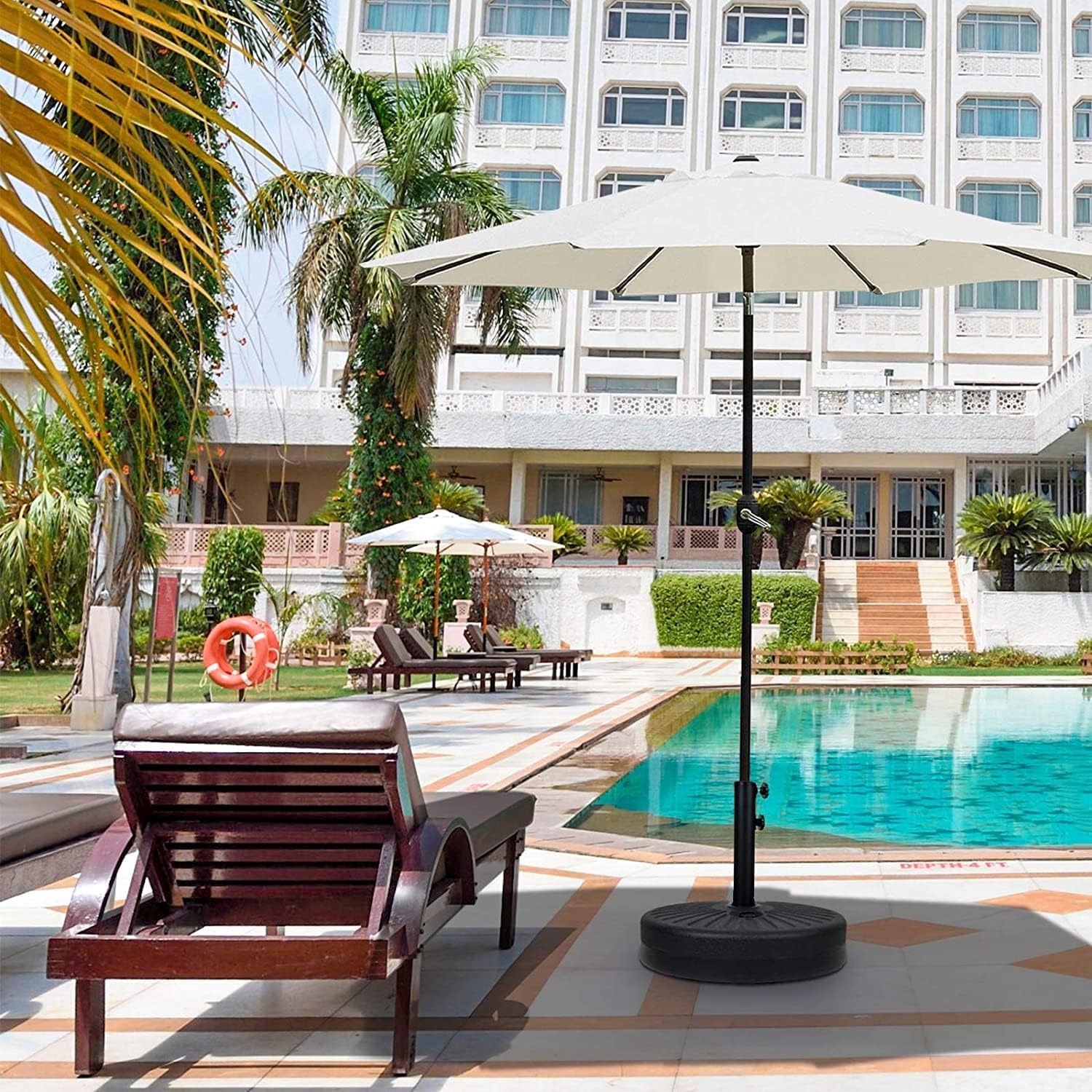 20" Heavy Duty Patio Base Stand With Steel Umbrella Holder, Water Or Sand Fillable For Outdoor, Lawn, Garden, 50Lbs Weight Capacity, 2 Pack, Black Round 2Pack Black Polypropylene