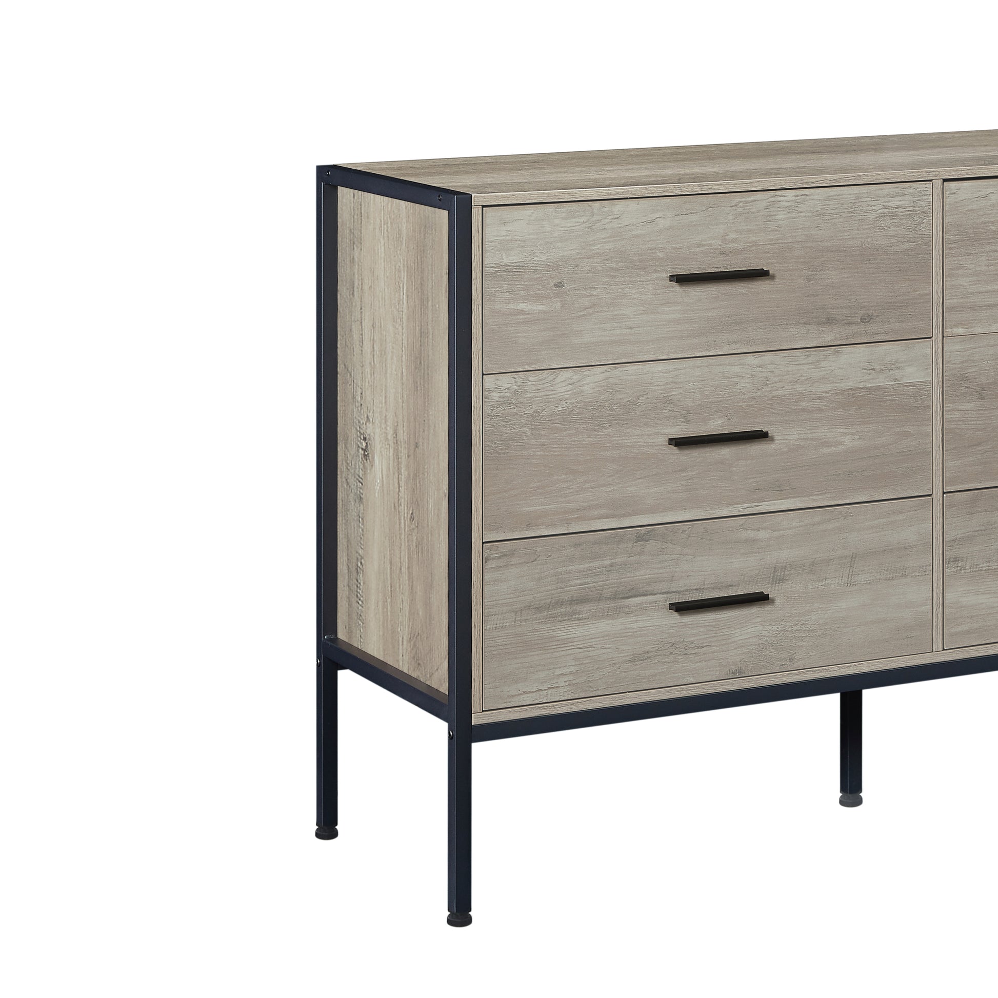 Wood Dresser With 6 Drawers, Wooden Storage Closet For Bedroom, Solid Clothes Cabinet With Sturdy Steel Frame, 48.58"W 15.75"D 31.22"H, 48 Inch, Rustic Grey Chest 5 Or More Drawers Gray Gray Primary Living Space Drawers Included