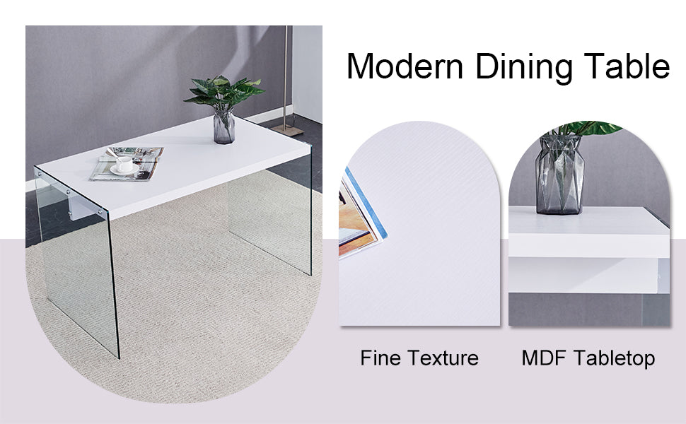 The Top Of The Coffee Table Is Made Of Mdf And White Stickers, And The Sides Are Clear Tempered Glass. The Design Is Simple And Elegant, And The Structure Is Strong. White Mdf Glass