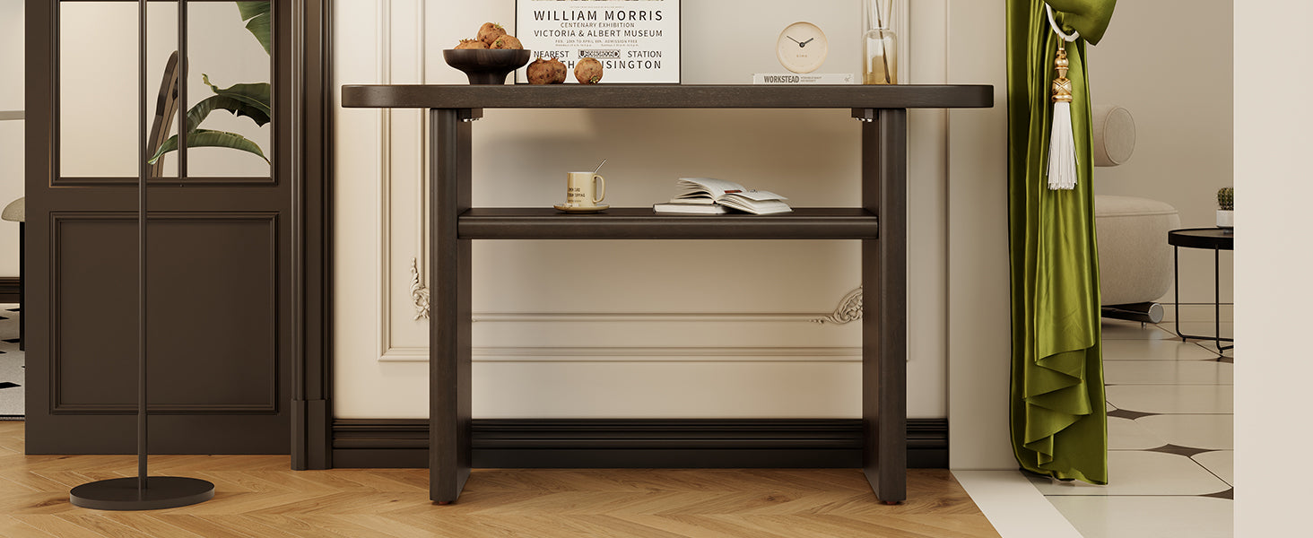 Elegant Minimalist Console Table With Rounded Edges And Sturdy Shelf Design For Entryway, Living Room Espresso Espresso Solid Wood Mdf