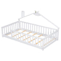 Twin House Shaped Bedside Floor Bed With Guardrails, Slats, Without Door,White Twin White American Design Pine