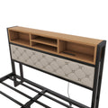 Metal Full Size Platform Bed With 4 Drawers, Upholstered Headboard And Footboard, Sockets And Usb Ports, Beige Full Beige Black Fabric Metal