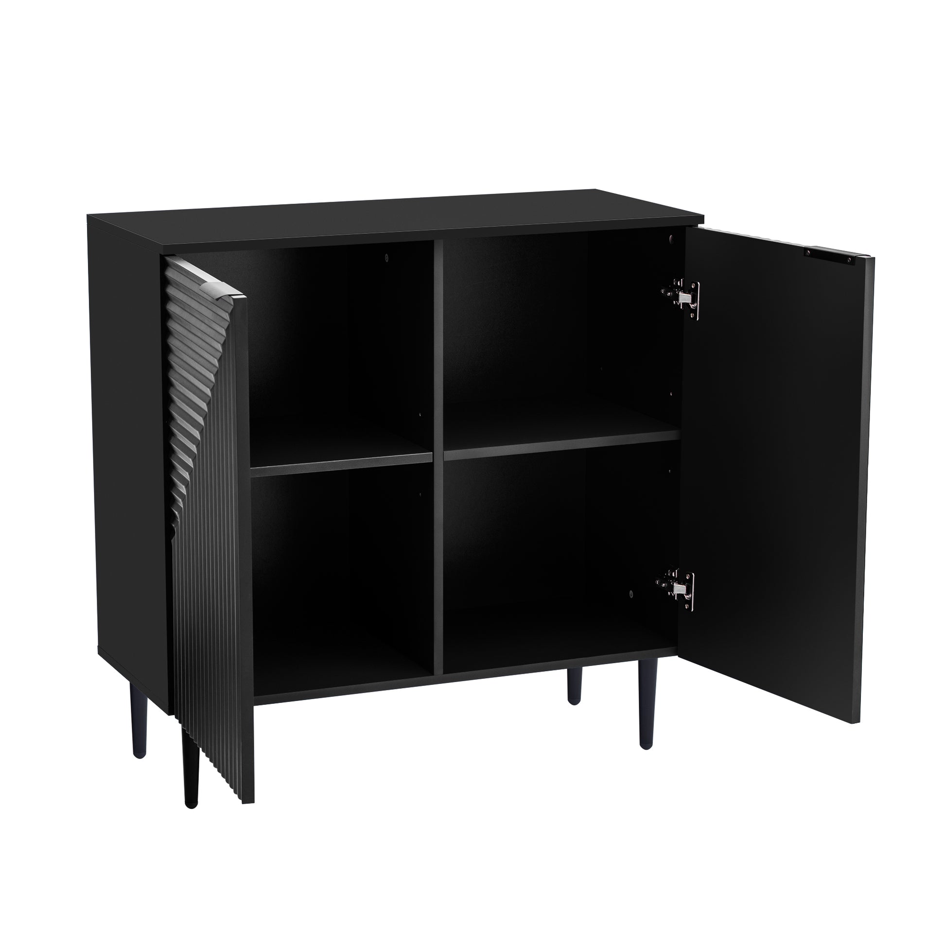 Mirod Modern Minimalist Side Cabinet With Adjustable Shelves ,Stylish Geometric Door Design,Ample Storage Space For Any Home Decor Black Mdf