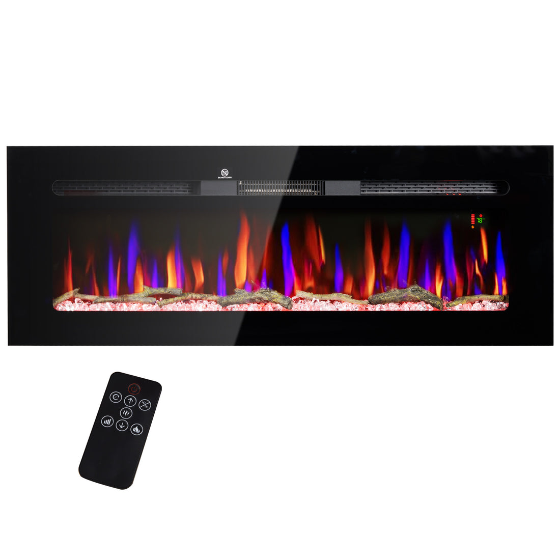 Homcom 50" Electric Fireplace Recessed And Wall Mounted With Remote Control, 1500W Fireplace Heater With 8H Timer, Adjustable Flame Color And Brightness, Log And Crystal Black Steel