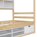 Twin House Bed With Roof Frame, Bedside Shelves, Under Bed Storage Unit,Natural Twin Natural American Design Pine