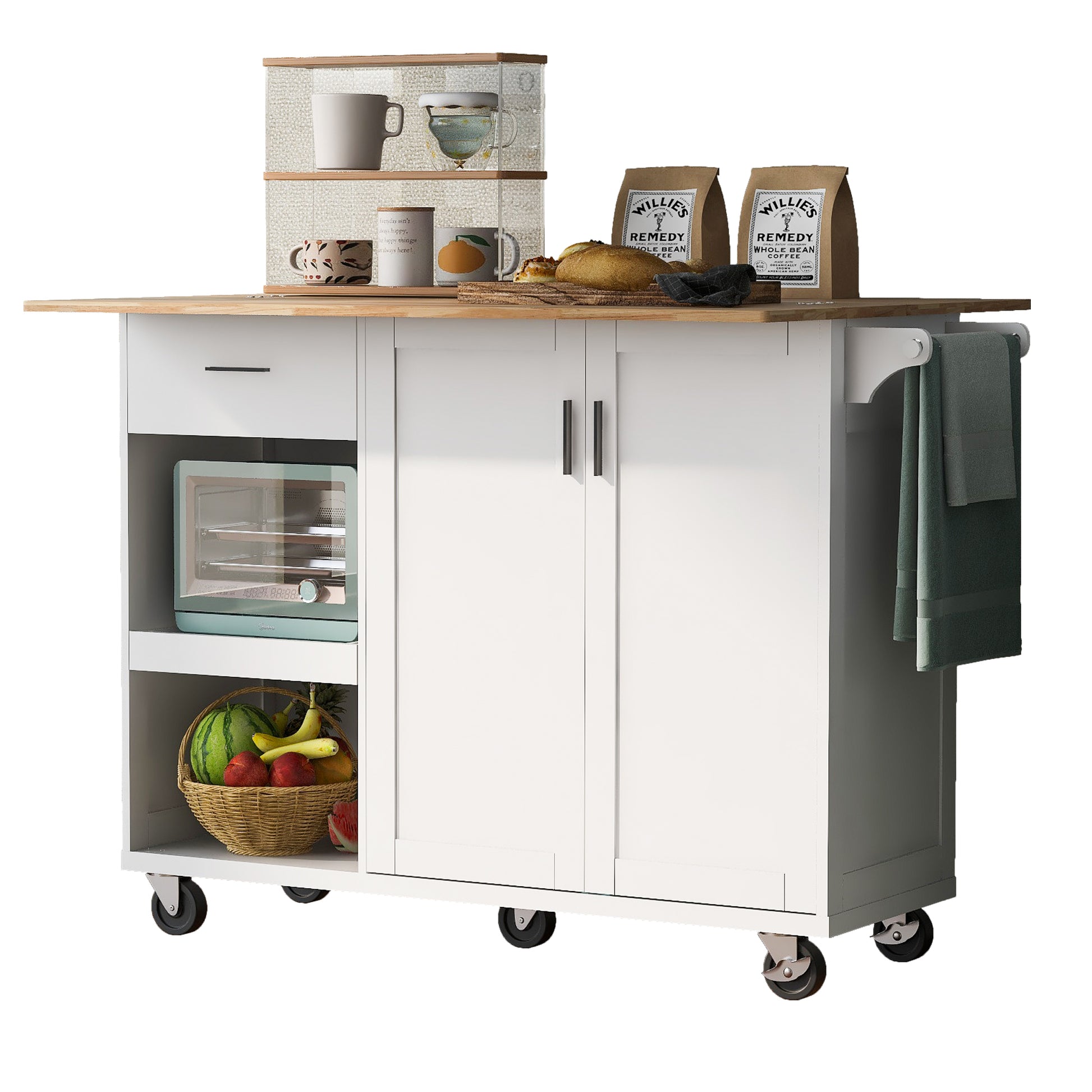 K&K Kitchen Island With Foldable Counter Top, Kitchen Storage Cart With Slide Out Shelf, Towel Rack And Drawer, Rolling Kitchen Cart On Wheels, For Kitchen, Living Room, Dining Room, White White Brown Kitchen Classic,Farmhouse,Luxury,Modern Rectangular