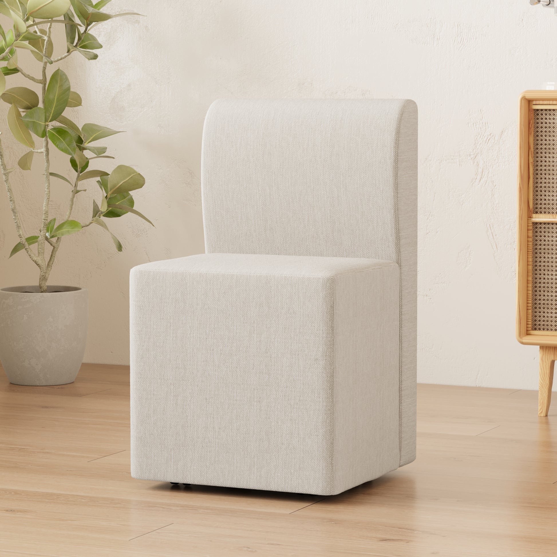 Two Piece Set Of Wheeled Dining Chairs, Modern Rolling Dining Chairs, Footstools With Wheels, Suitable For Bedrooms, Reading Rooms, Living Rooms, Beige Linen Chairs Beige Foam Linen