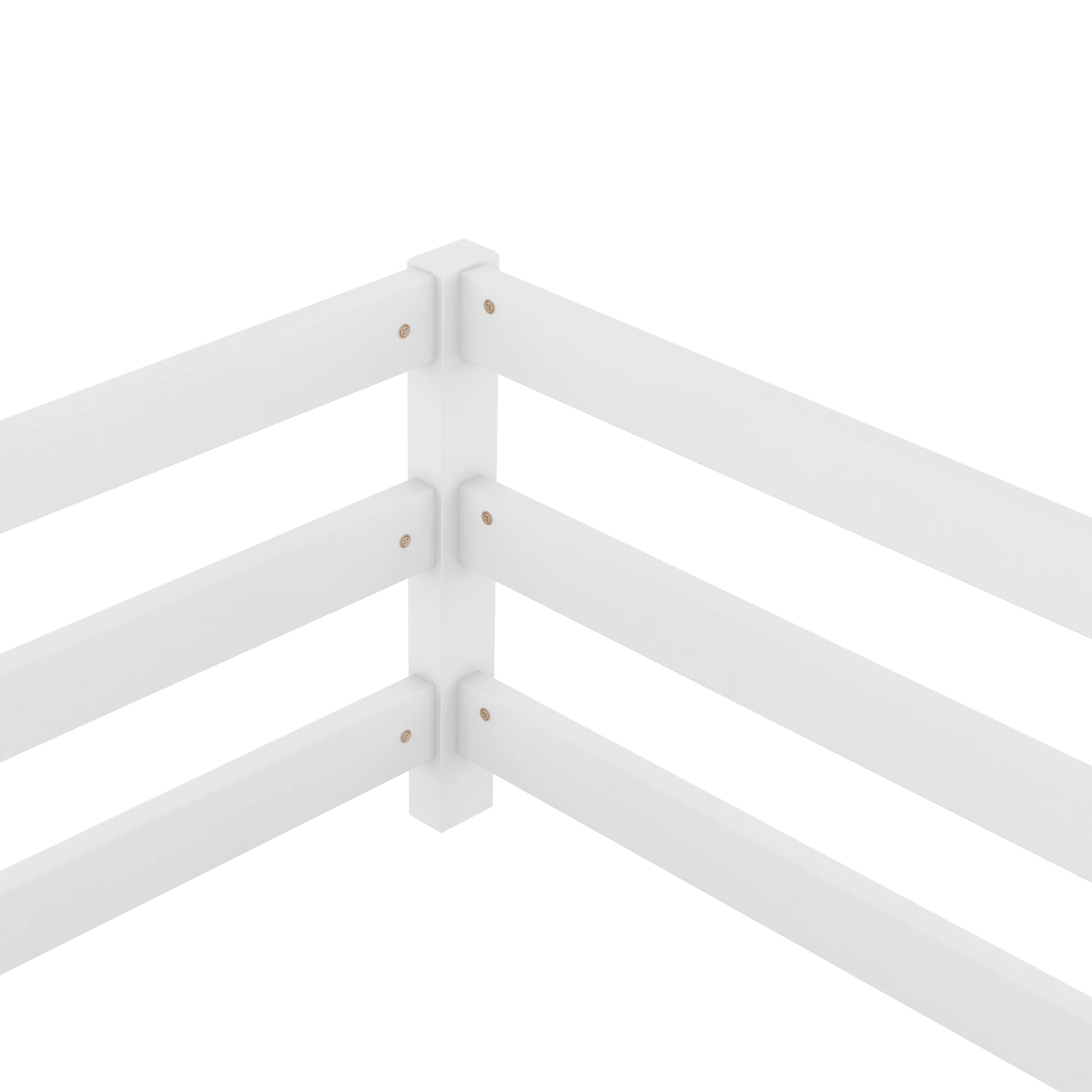 Full Size Floor Bed, Montessori Floor Bed With Fence, Kids Montessori Bed Full Size, Wood Montessori Floor Bed For Kids, Girls, Boys White White Wood Metal