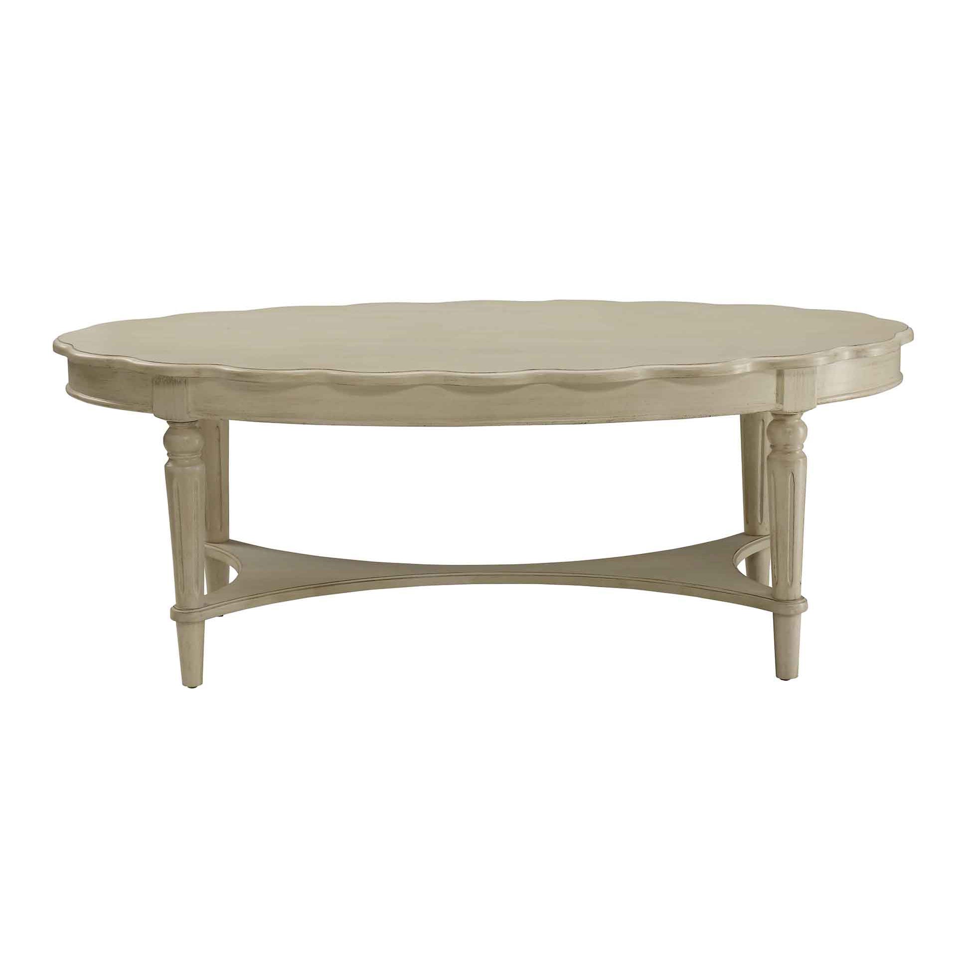 Antique White Coffee Table With Bottom Shelf Antique White Primary Living Space Traditional Oval Wood Metal