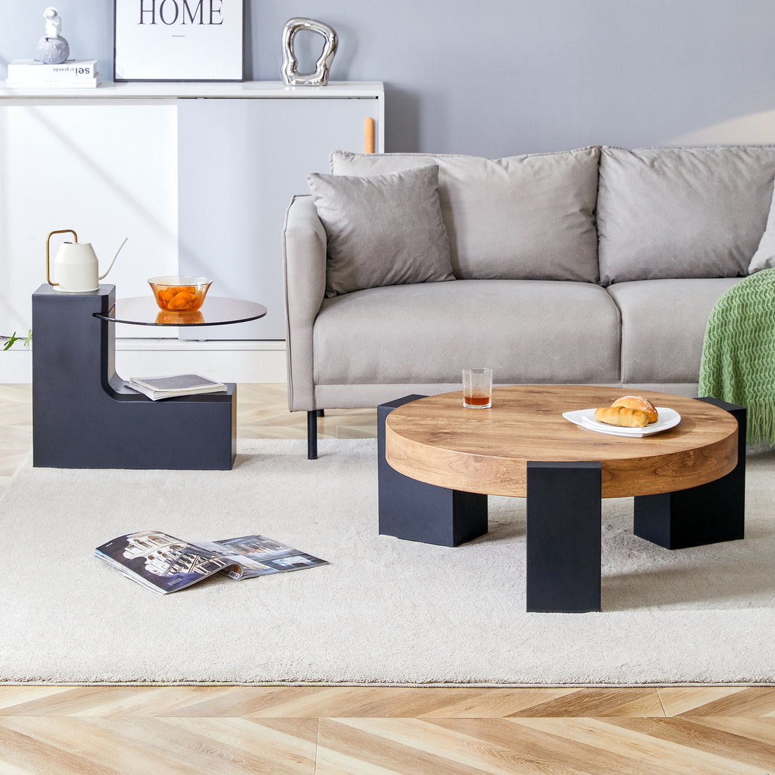 The Detachable Double Decker Coffee Table, The Stylish Design Is More Precious, And The Detachable Design Can Make The Use Of Space More Flexible And Suitable For Various Scenes. Black,Wood Mdf