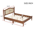 Queen Size Wooden Platform Bed With Natural Rattan Headboard, Vintage Bed Frame With Wooden Slat Support, Walnut Expected Arrival Time: 08.23 Box Spring Not Required Queen Walnut Wood