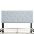 Queen Size Upholstered Platform Bed Frame With Modern Button Tufted Linen Fabric Headboard, No Box Spring Needed, Wood Slat Support, Easy Assembly, Grey Queen Light Grey Linen