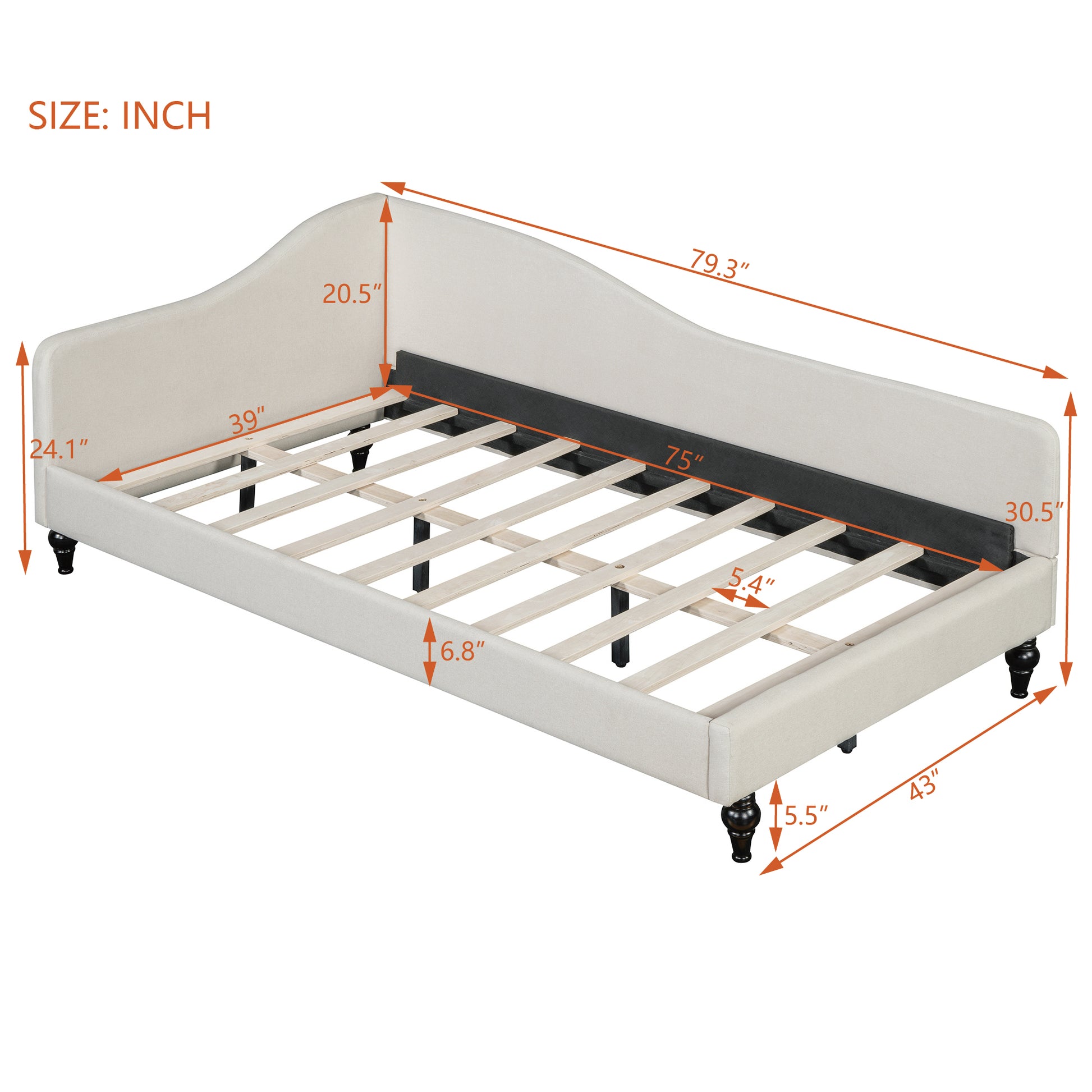 Twin Size L Shaped Linen Daybed, With Solid Wood Legs, Beige Old Sku: Sf000145Aaa Twin Beige Linen Mdf