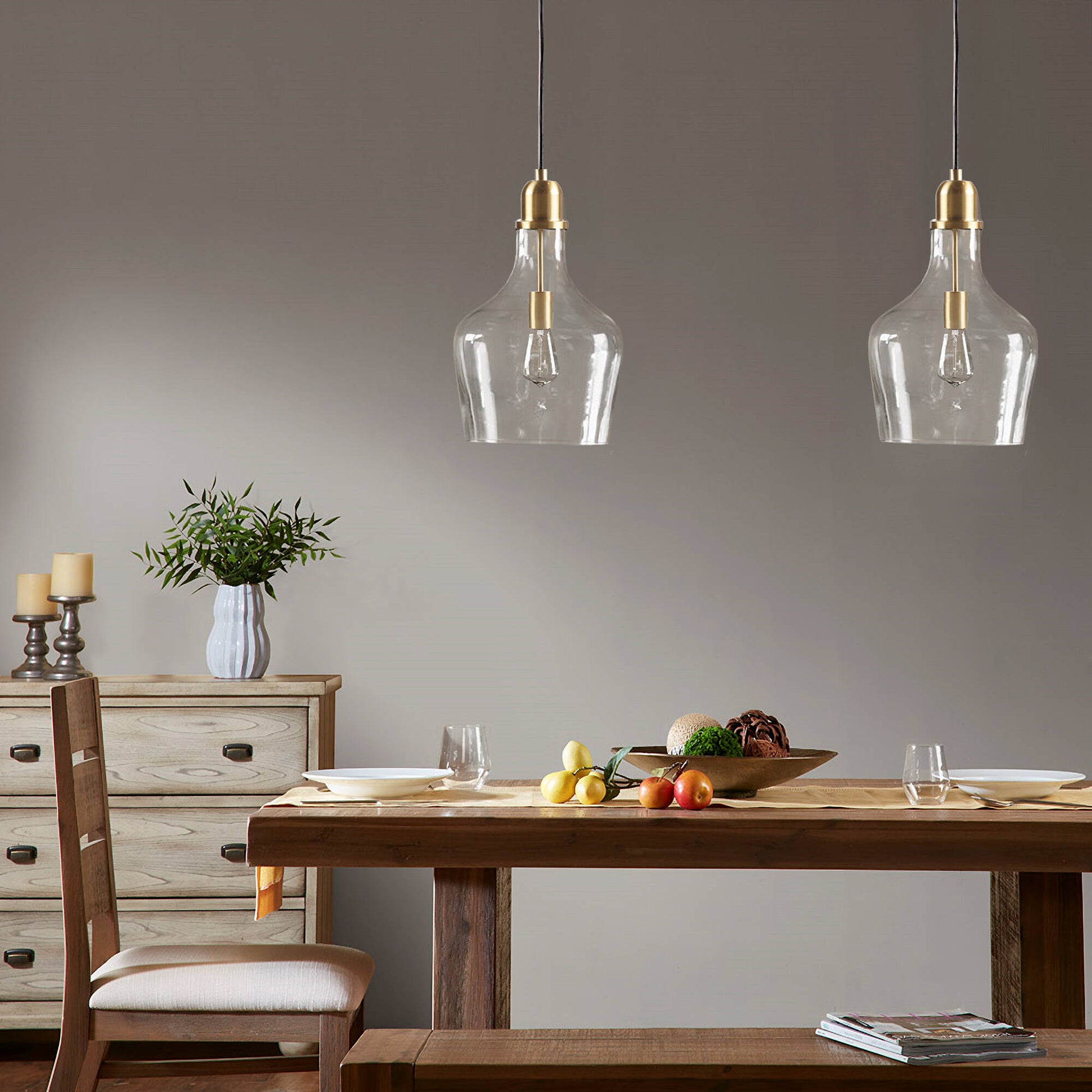 Bell Shaped Glass Pendant Gold Clear Dia.13" Gold Clear Glass Metal