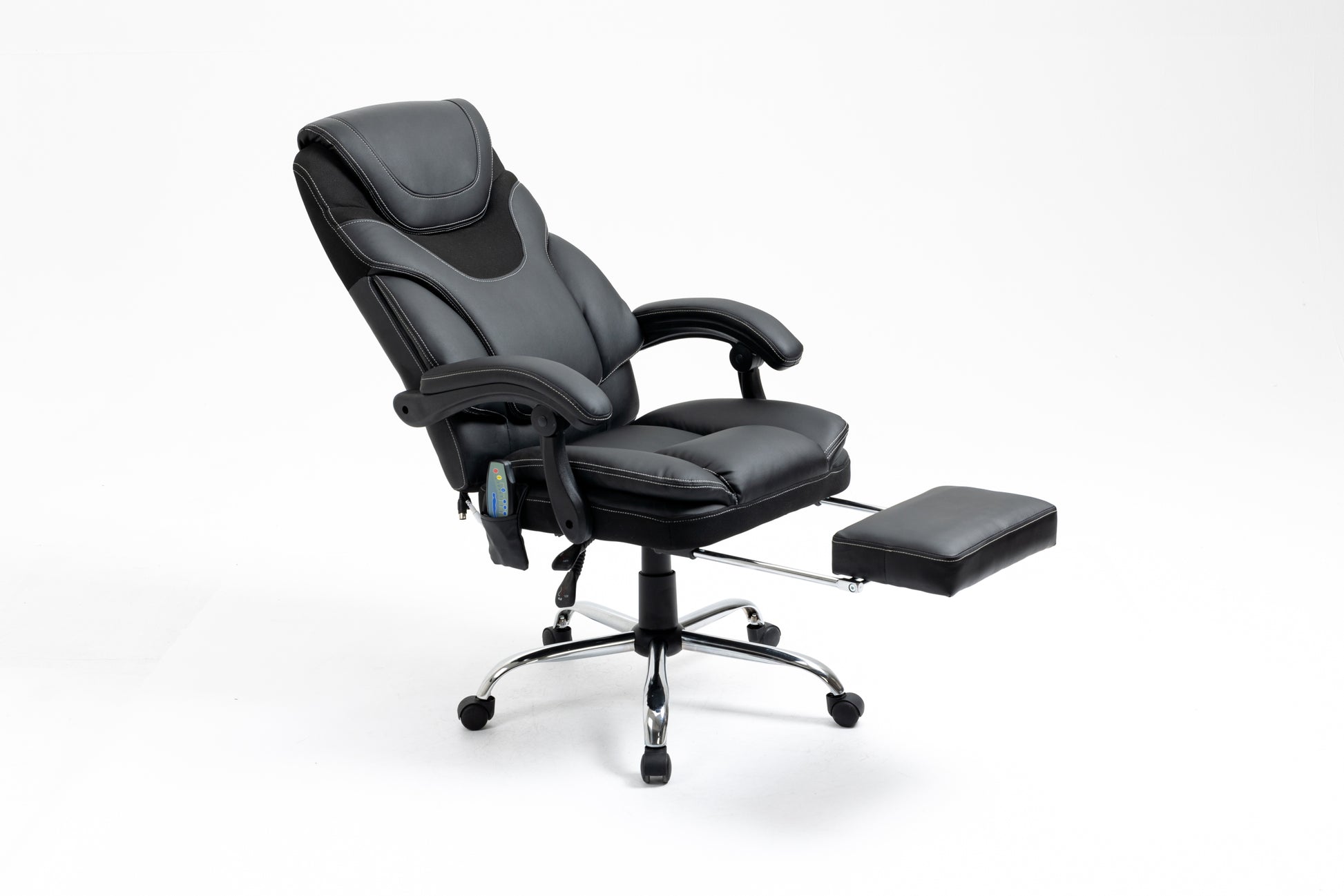 Massage Reclining Office Chair With Footrest, High Back Computer Chair Home Desk Ergonomic Executive Office Chair With Armrests, Adjustable Height. Black Faux Leather