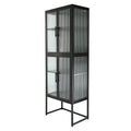 Stylish 4 Door Tempered Glass Cabinet With 4 Glass Doors Adjustable Shelves U Shaped Leg Anti Tip Dust Free Fluted Glass Kitchen Credenza Black Black Tempered Glass Sheet Metal Plastic